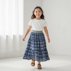 Skirt Girls‎ 6/7 Maxi Blue Plaid Ruffle Tiered Cotton Preppy Mom and Pop's Kids